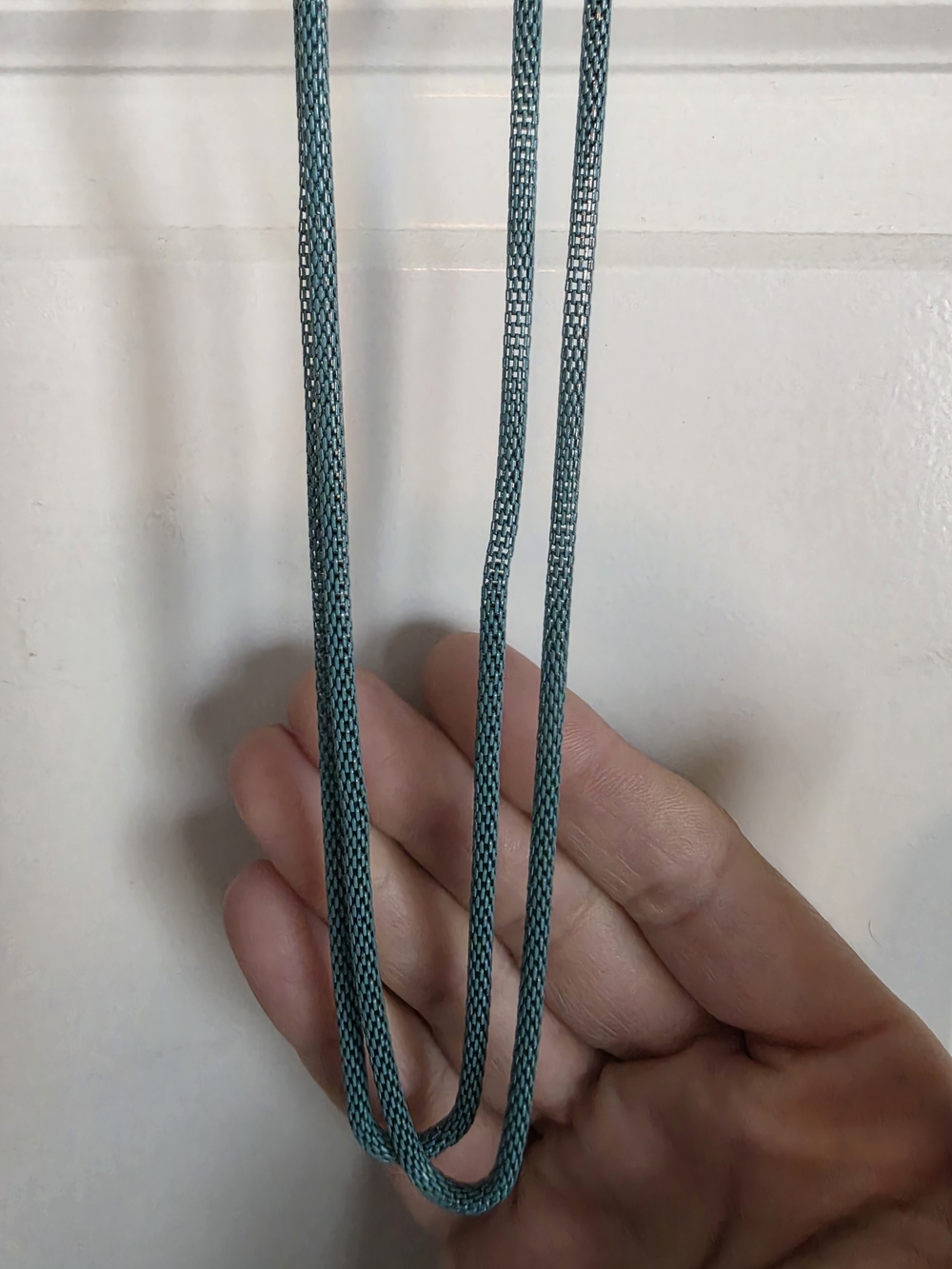 Teal metal Braided cord/Rope Necklace long layering piece